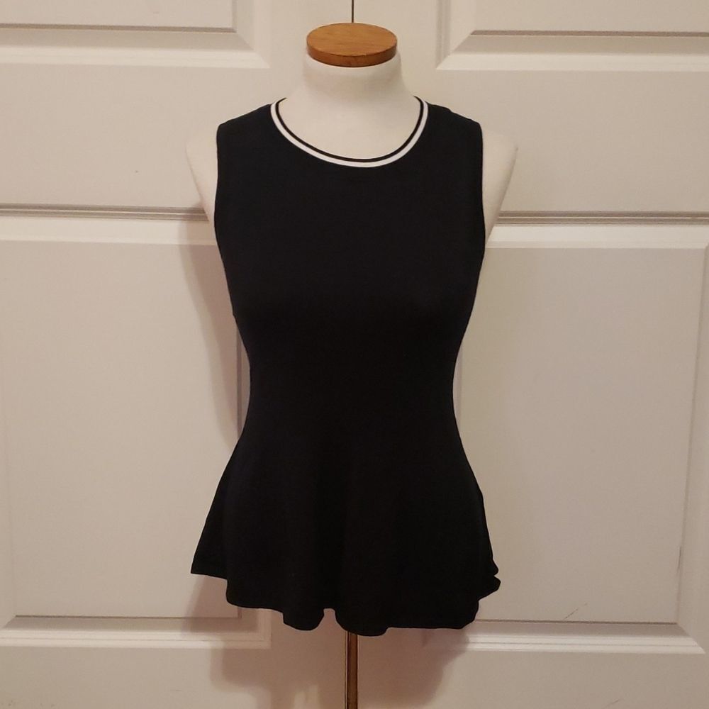41 Hawthorn Womens‎ Black White Ringer Neck Sleeveless Peplum Knit Top Medium